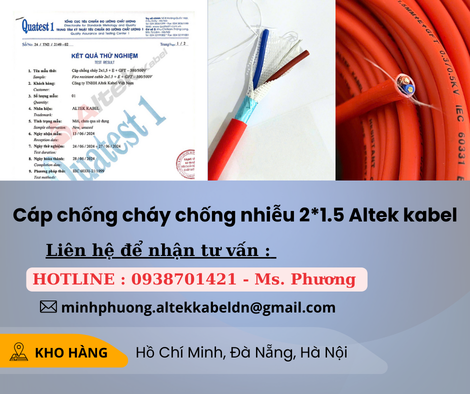 Cáp chống cháy chống nhiễu 2*1.5mm LSZH Altek Kabel